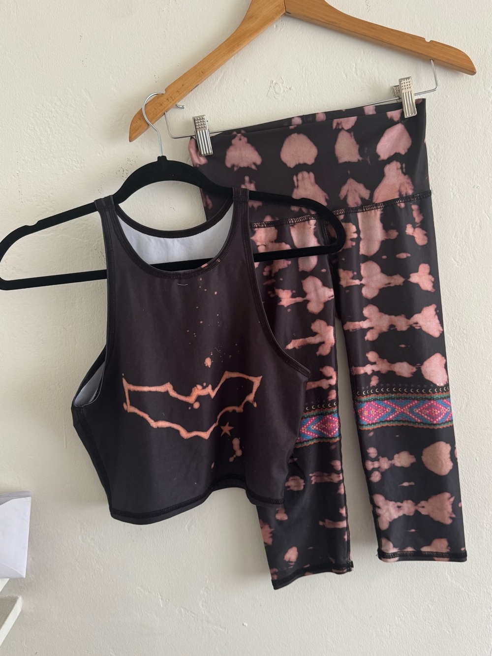 Teeki Black & Blush Tie-Dye Capri Leggings with Matching Top Set